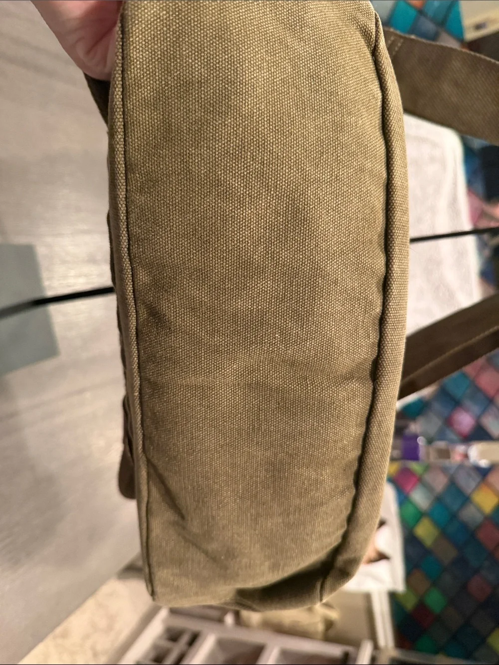 Vegan Canvas Messenger Bag in Olive Green - Picture 3 of 7